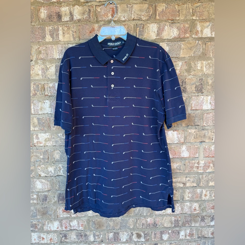 Polo Golf Ralph Lauren Golf Club Print Men’s Navy Blue Polo Shirt Size XL